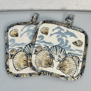 Seashells Dolphins Oven Pot Holder 2 Pc Set Kitchen Decor Nautical Beach Coastal